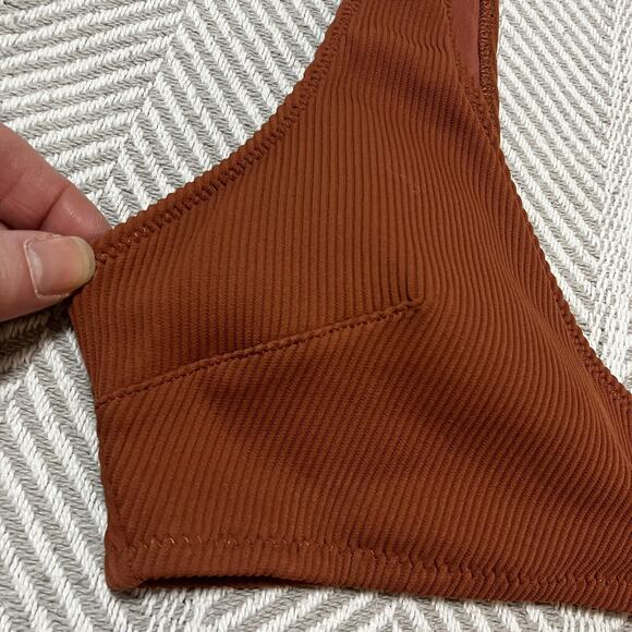 Aerie Swimsuit Top Clay Rust Ribbed Round Scoop Neck Bikini Lightly Padded Sz M - Picture 3 of 10